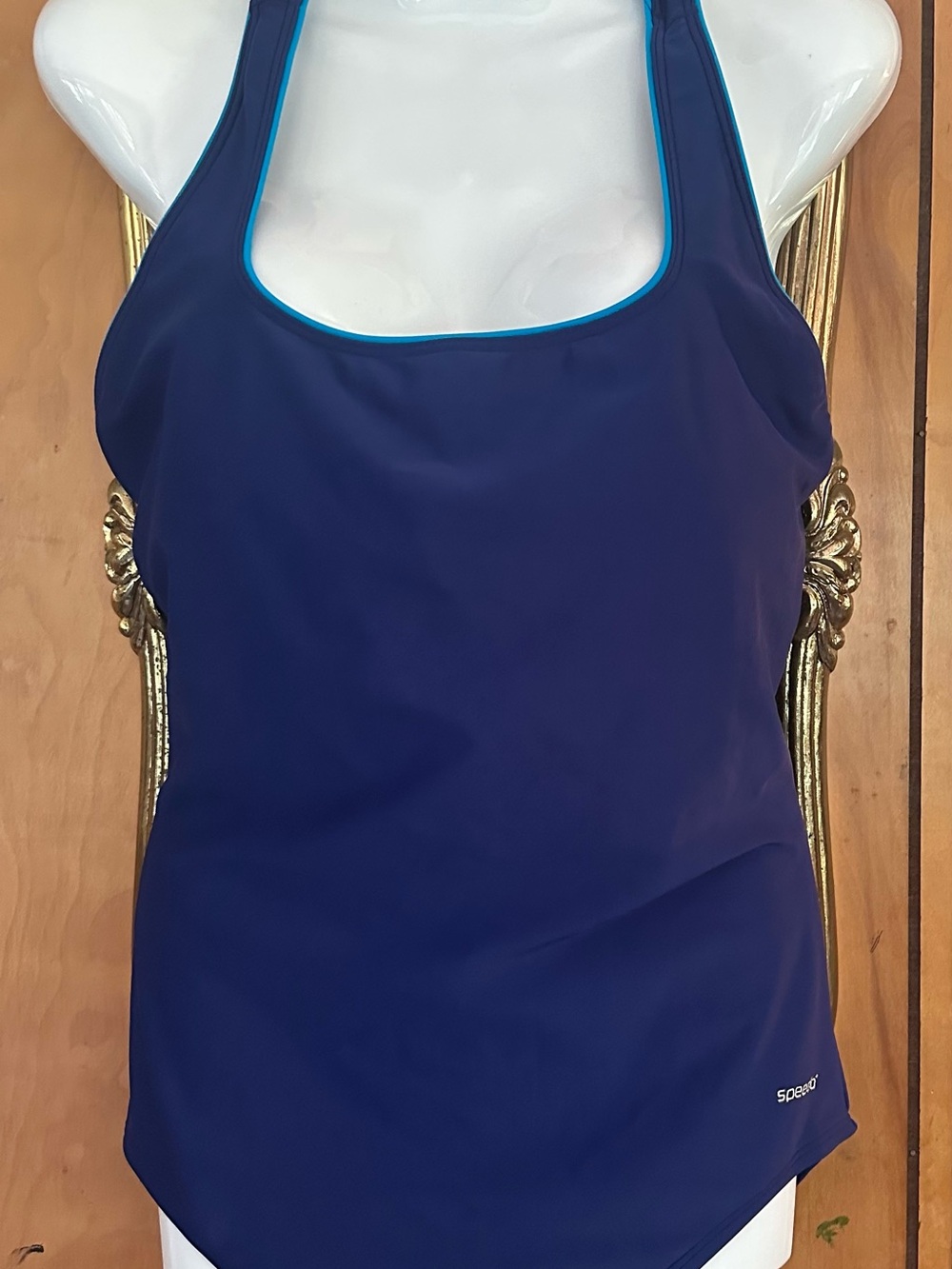 Speedo Navy Blue Tankini Top with Turquoise Trim Size 14